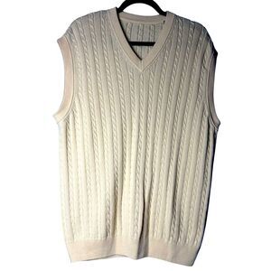 Men Yellow Cable Knit Sweater Vest XL Pastel Spring Cotton Preppy Old Money Golf